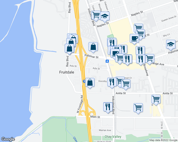 map of restaurants, bars, coffee shops, grocery stores, and more near 816 Ada Street in Chula Vista