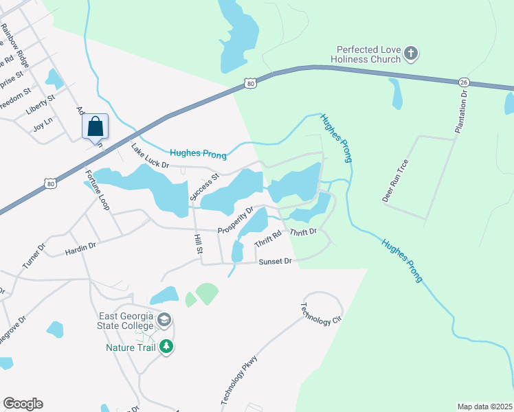 map of restaurants, bars, coffee shops, grocery stores, and more near Prosperity Drive in Swainsboro