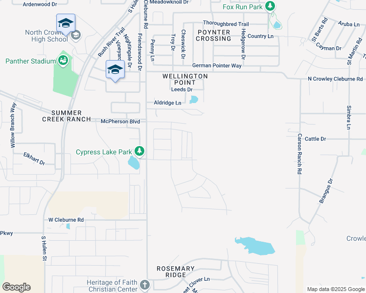 map of restaurants, bars, coffee shops, grocery stores, and more near 9455 W Cleburne Rd in Crowley