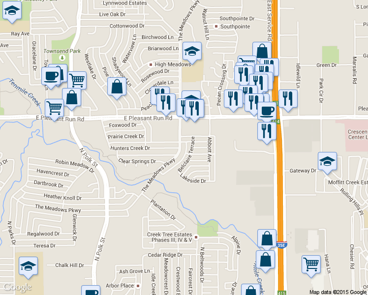 map of restaurants, bars, coffee shops, grocery stores, and more near 760 The Meadows Parkway in DeSoto