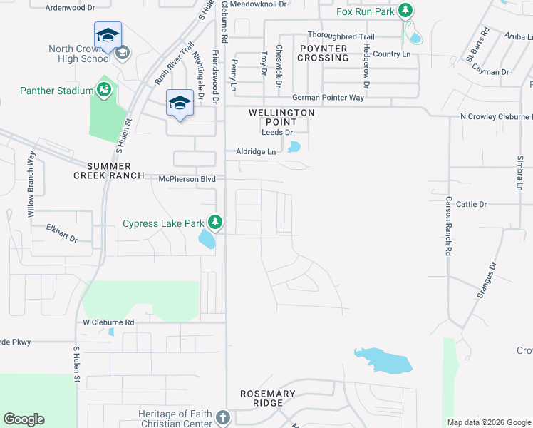 map of restaurants, bars, coffee shops, grocery stores, and more near 7550 Oak Grove Road in Fort Worth