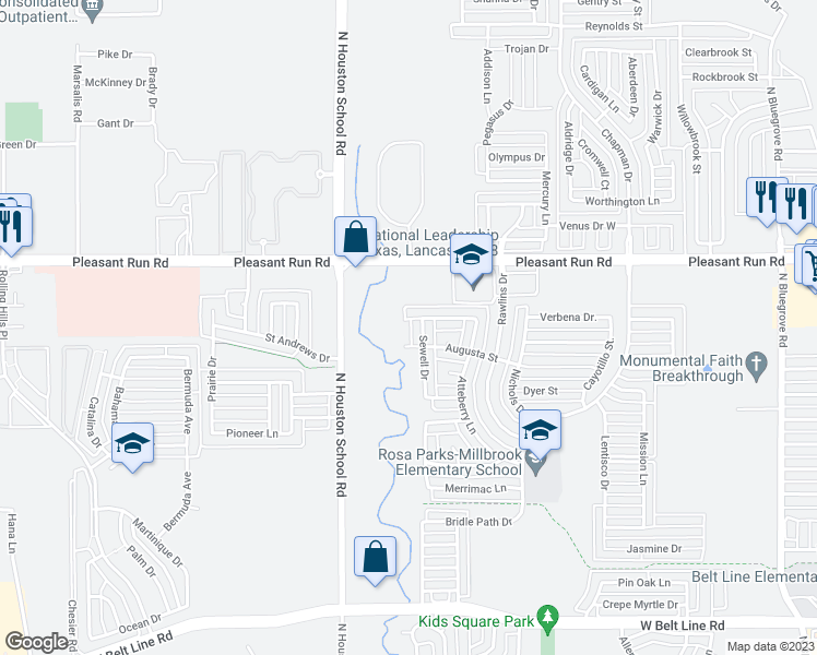 map of restaurants, bars, coffee shops, grocery stores, and more near 2310 Montclair Street in Lancaster