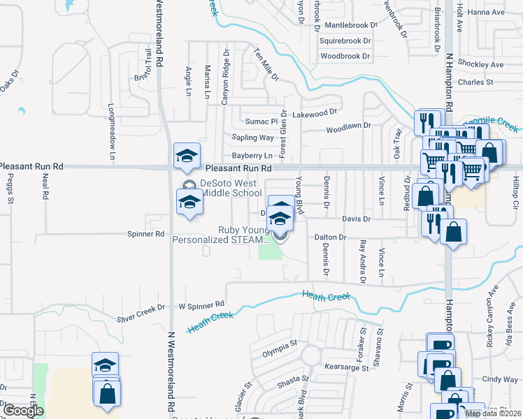 map of restaurants, bars, coffee shops, grocery stores, and more near 809 Ladner Lane in DeSoto