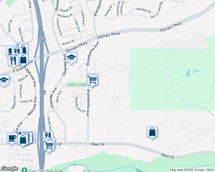 map of restaurants, bars, coffee shops, grocery stores, and more near 643 Sequoia Street in Chula Vista