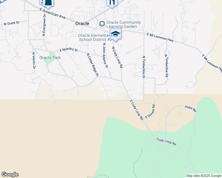 map of restaurants, bars, coffee shops, grocery stores, and more near 149 North Cedar Ridge Drive in Oracle