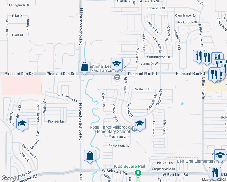 map of restaurants, bars, coffee shops, grocery stores, and more near 2210 Montclair Street in Lancaster