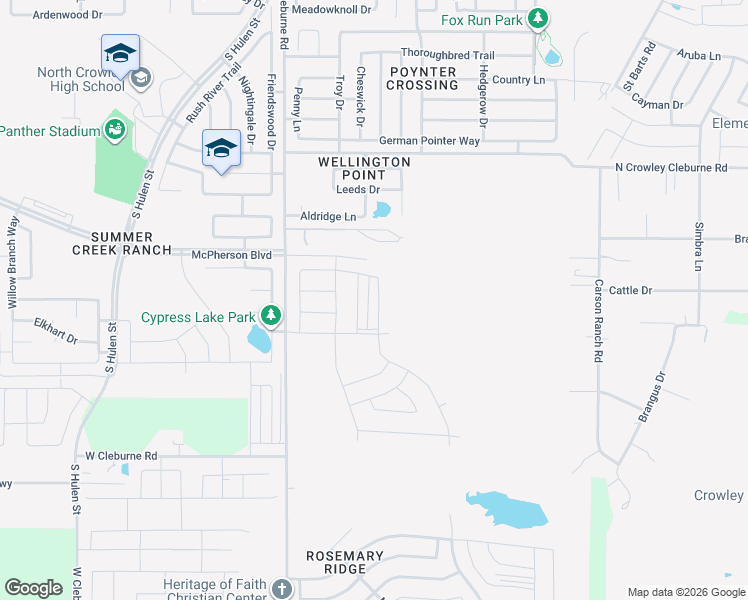 map of restaurants, bars, coffee shops, grocery stores, and more near 9455 W Cleburne Rd in Crowley