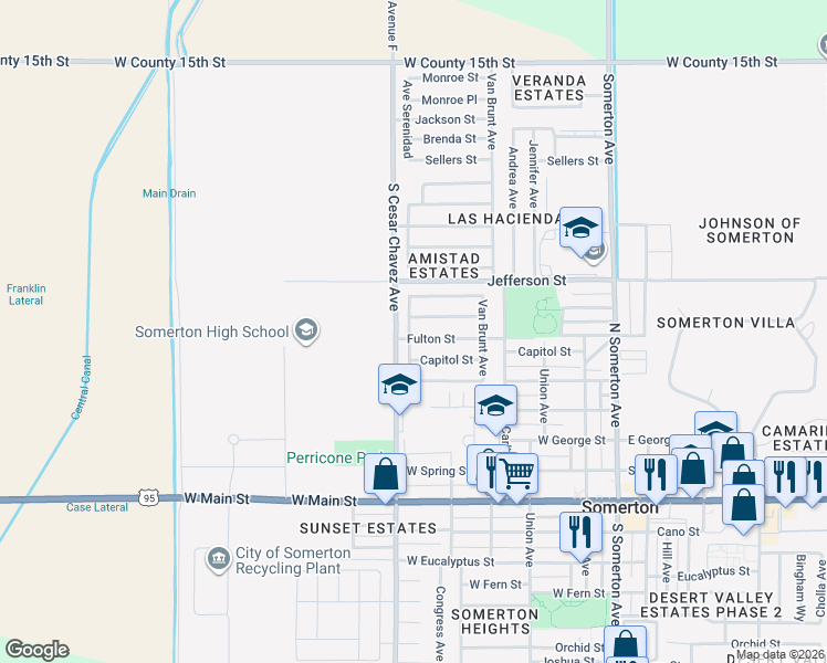 map of restaurants, bars, coffee shops, grocery stores, and more near 601-841 Canal Street in Somerton
