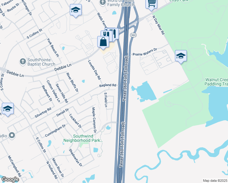 map of restaurants, bars, coffee shops, grocery stores, and more near 712 Farmstead Drive in Arlington