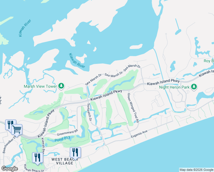 map of restaurants, bars, coffee shops, grocery stores, and more near 236 Sparrow Hawk Road in Johns Island
