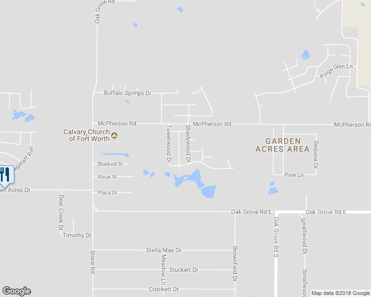 map of restaurants, bars, coffee shops, grocery stores, and more near 10616 Shadywood Drive in Fort Worth