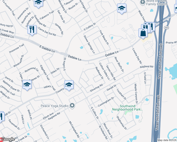 map of restaurants, bars, coffee shops, grocery stores, and more near 638 Almandora Drive in Arlington