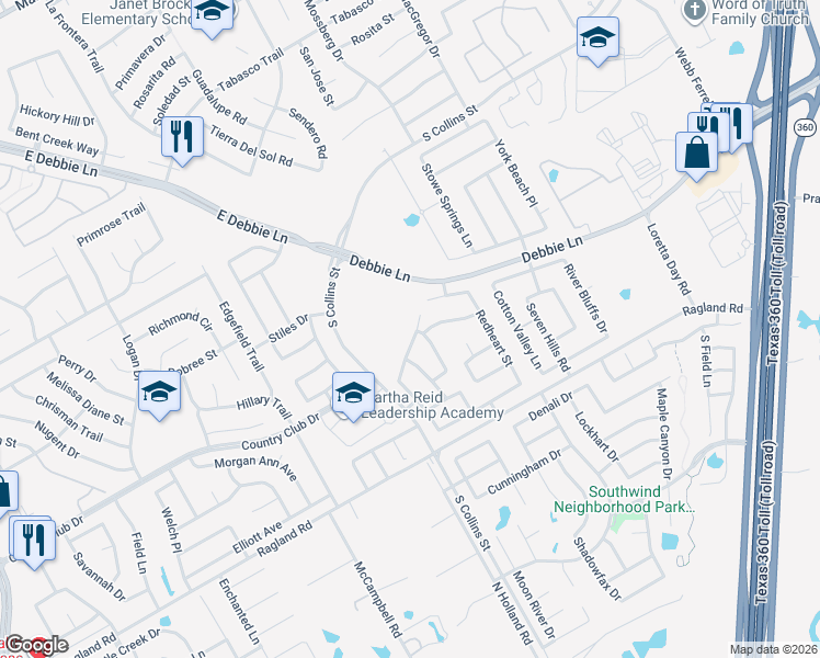 map of restaurants, bars, coffee shops, grocery stores, and more near 627 Almandora Drive in Arlington