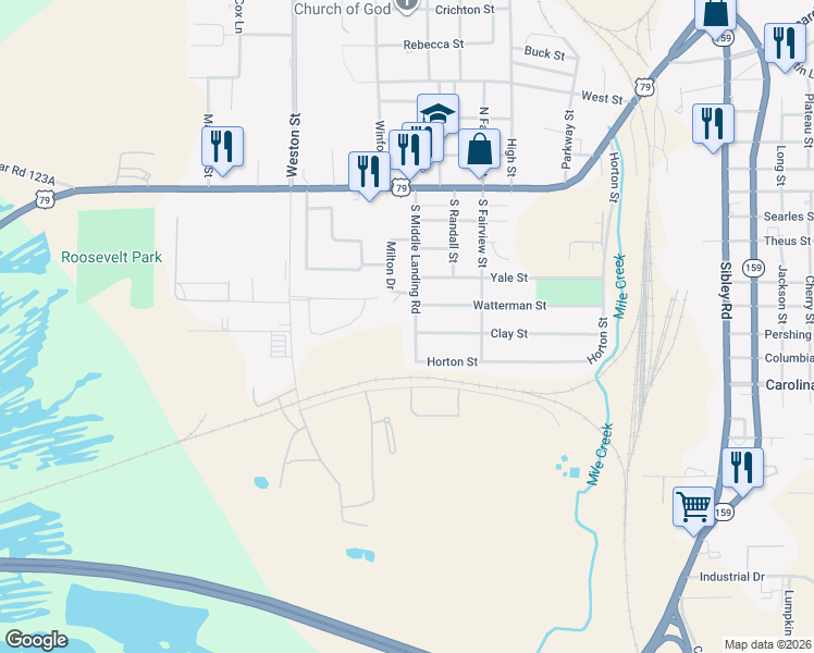 map of restaurants, bars, coffee shops, grocery stores, and more near 507 S Middle Landing Rd in Minden