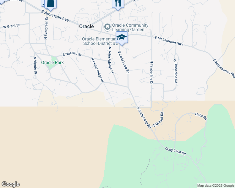 map of restaurants, bars, coffee shops, grocery stores, and more near 149 North Cedar Ridge Drive in Oracle