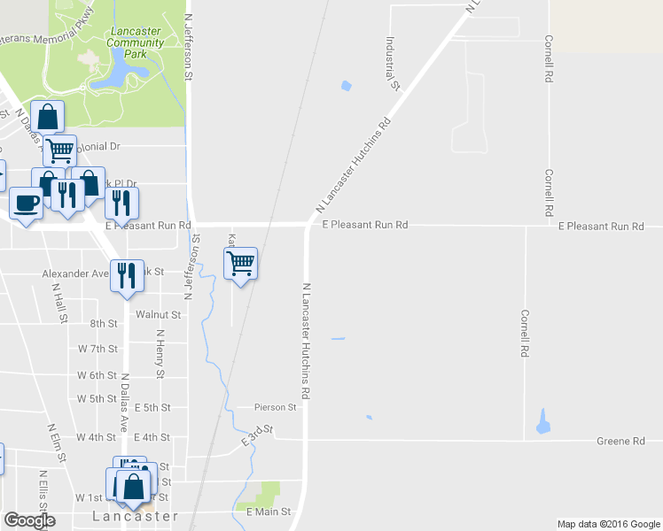 map of restaurants, bars, coffee shops, grocery stores, and more near 1104 North Lancaster Hutchins Road in Lancaster