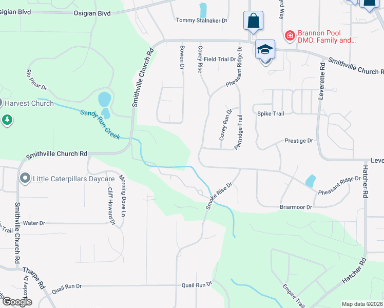 map of restaurants, bars, coffee shops, grocery stores, and more near 322 Pheasant Ridge Drive in Warner Robins