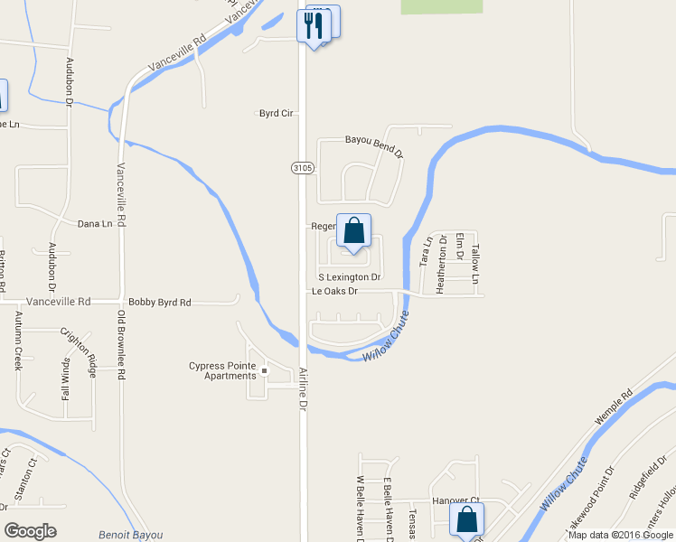 map of restaurants, bars, coffee shops, grocery stores, and more near 1607 S Lexington Dr in Bossier City