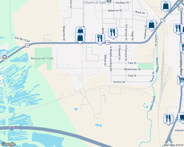 map of restaurants, bars, coffee shops, grocery stores, and more near 511 Babb Circle in Minden