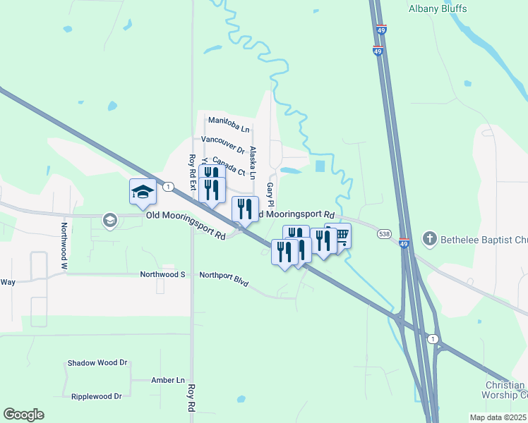 map of restaurants, bars, coffee shops, grocery stores, and more near 5902 Alaska Lane in Shreveport