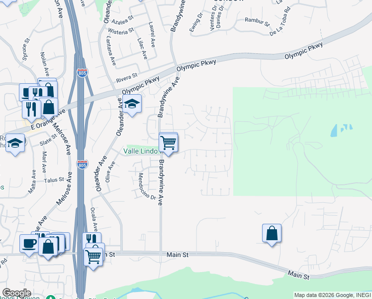 map of restaurants, bars, coffee shops, grocery stores, and more near 643 Sequoia Street in Chula Vista