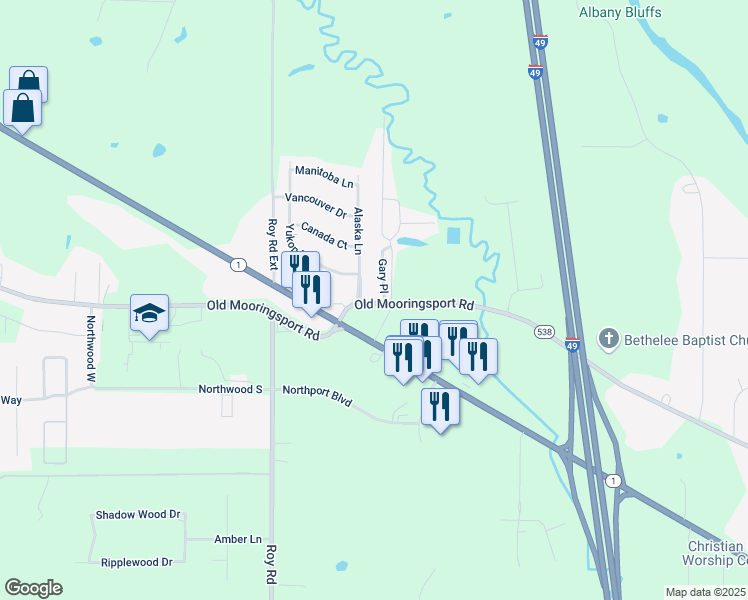 map of restaurants, bars, coffee shops, grocery stores, and more near 5902 Alaska Lane in Shreveport
