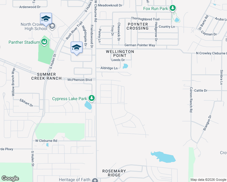 map of restaurants, bars, coffee shops, grocery stores, and more near in Crowley