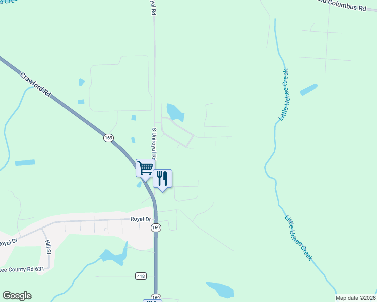 map of restaurants, bars, coffee shops, grocery stores, and more near 3001-3999 South Uniroyal Road in Opelika