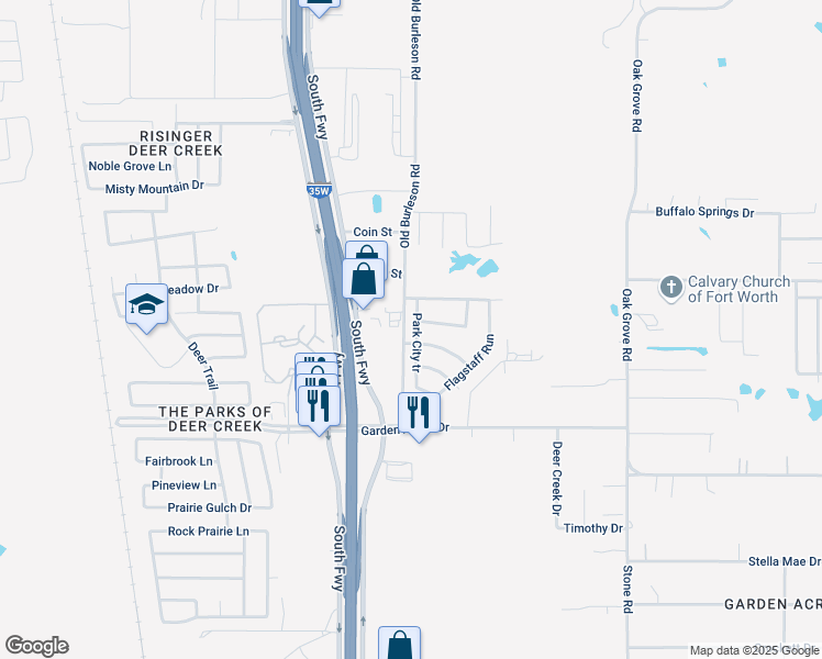 map of restaurants, bars, coffee shops, grocery stores, and more near 10524 Park City tr in Fort Worth