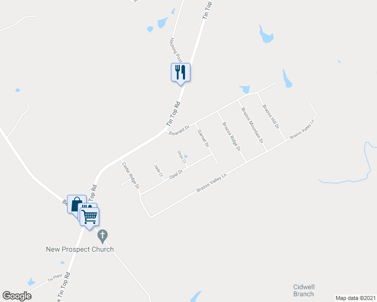 map of restaurants, bars, coffee shops, grocery stores, and more near 108 Onyx Court in Weatherford