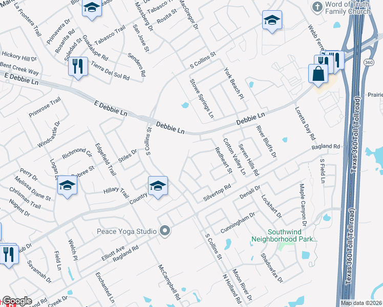map of restaurants, bars, coffee shops, grocery stores, and more near 638 Almandora Drive in Arlington