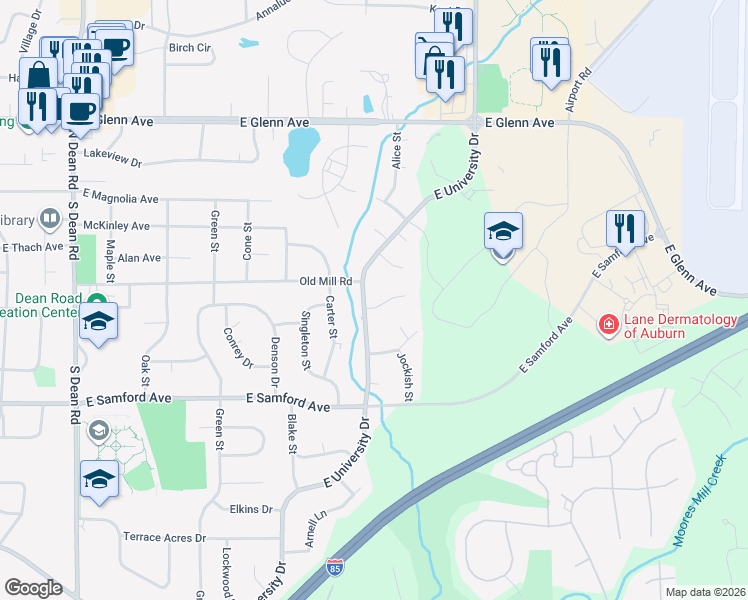 map of restaurants, bars, coffee shops, grocery stores, and more near 1428 Pinkston Court in Auburn