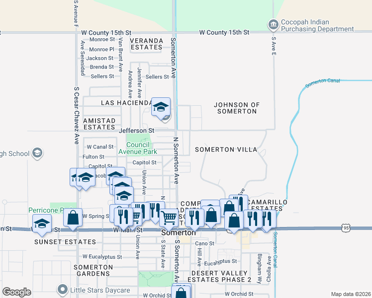 map of restaurants, bars, coffee shops, grocery stores, and more near Somerton Ally in Somerton