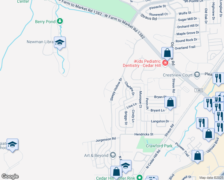 map of restaurants, bars, coffee shops, grocery stores, and more near 801 Sleepy Hollow Drive in Cedar Hill