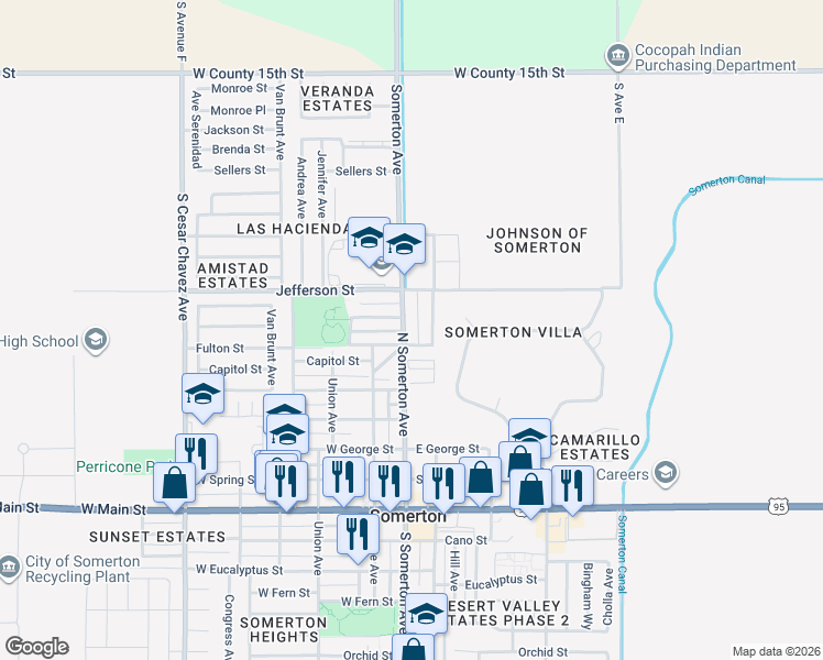 map of restaurants, bars, coffee shops, grocery stores, and more near Somerton Ally in Somerton