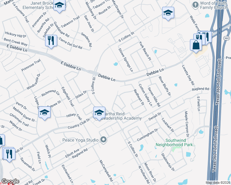 map of restaurants, bars, coffee shops, grocery stores, and more near 629 Almandora Drive in Arlington