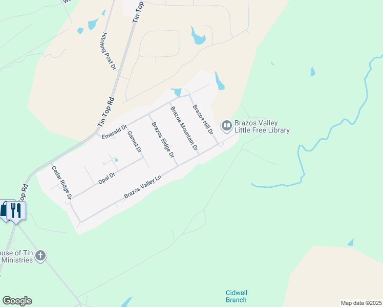 map of restaurants, bars, coffee shops, grocery stores, and more near 183 Brazos Valley Lane in Weatherford