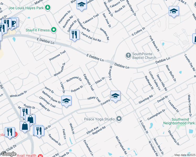map of restaurants, bars, coffee shops, grocery stores, and more near 8220 Berrigan Drive in Arlington