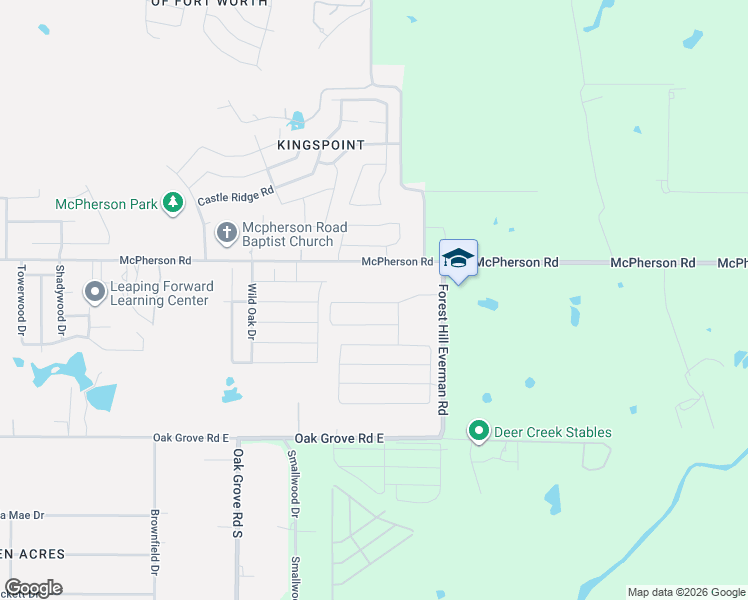 map of restaurants, bars, coffee shops, grocery stores, and more near 10300 Forest Hill Everman Road in Burleson