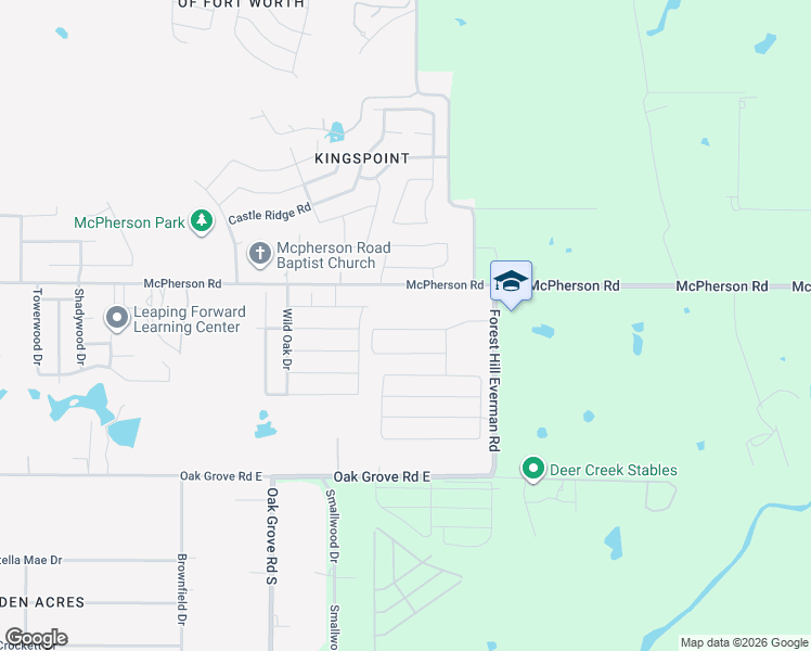 map of restaurants, bars, coffee shops, grocery stores, and more near 10300 Forest Hill Everman Road in Burleson