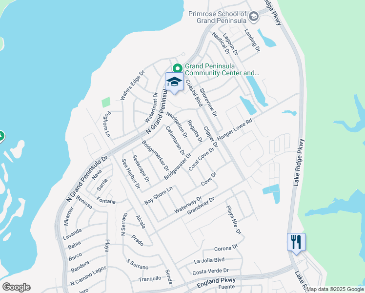 map of restaurants, bars, coffee shops, grocery stores, and more near 6968 Catamaran Drive in Grand Prairie