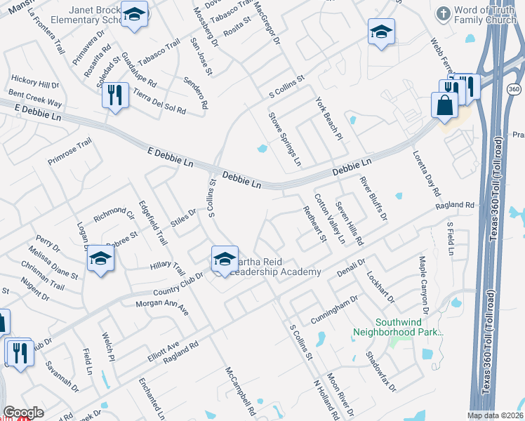 map of restaurants, bars, coffee shops, grocery stores, and more near 629 Almandora Drive in Arlington
