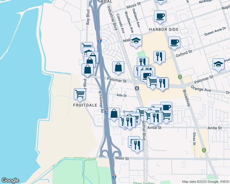 map of restaurants, bars, coffee shops, grocery stores, and more near 816 Ada Street in Chula Vista