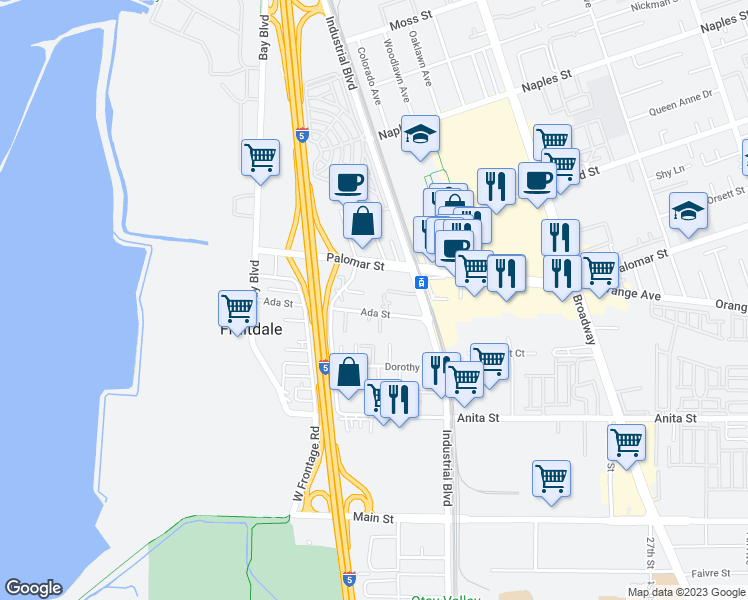 map of restaurants, bars, coffee shops, grocery stores, and more near 778 Ada Street in Chula Vista