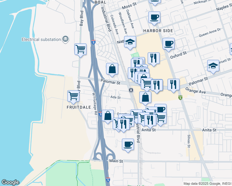 map of restaurants, bars, coffee shops, grocery stores, and more near 780 Ada Street in Chula Vista