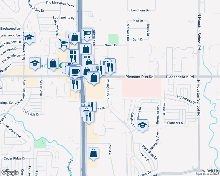 map of restaurants, bars, coffee shops, grocery stores, and more near 246 Rolling Hills Place in Lancaster