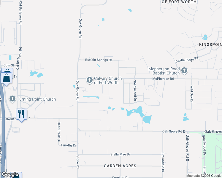 map of restaurants, bars, coffee shops, grocery stores, and more near 10605 Summer Place Lane in Fort Worth