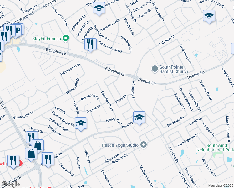 map of restaurants, bars, coffee shops, grocery stores, and more near 8220 Berrigan Drive in Arlington