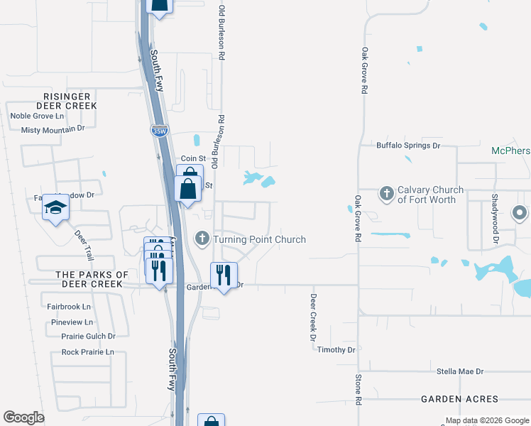 map of restaurants, bars, coffee shops, grocery stores, and more near 10525 Flagstaff Run in Fort Worth