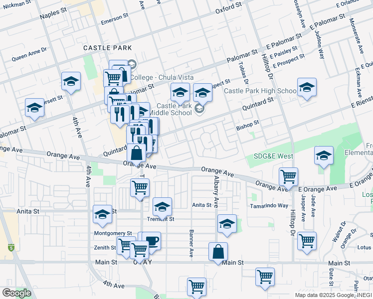 map of restaurants, bars, coffee shops, grocery stores, and more near 1450 2nd Avenue in Chula Vista